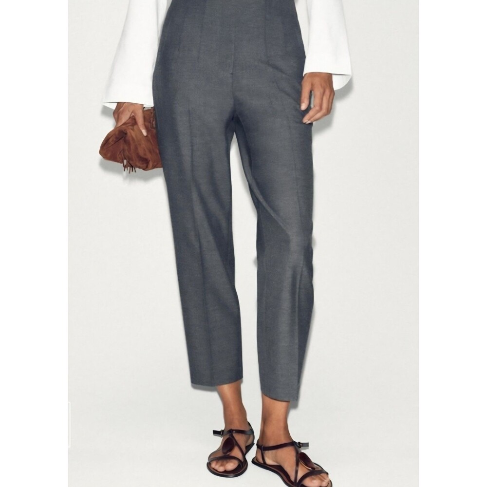 NWTs ZARA High Waisted Slim Tapered Trousers XXL (16) 34 Waist Dark Gray Ankle